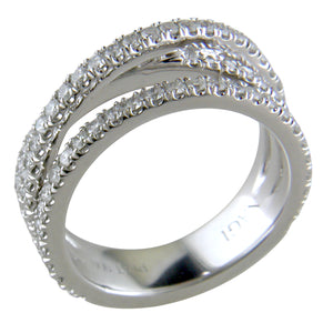 Diamond Crossover Band Ring Three Offset Rows in Platinum 1 Carat