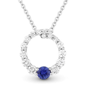 14K White Gold Round Circle of Life Diamond & Sapphire Pendant Necklace