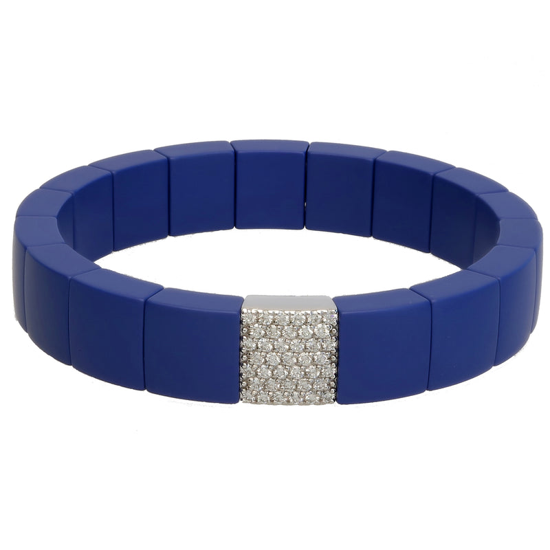 Roberto Demeglio Domino Blue Matte Ceramic Single Row 11mm Wide Bracelet with Diamonds