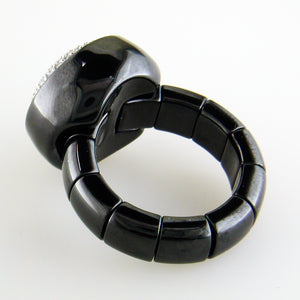 Roberto Demeglio Dama Elastic Stretch Large Ring in Black Shiny Ceramic with Round Diamonds