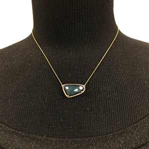 Doves Midnight Ocean Free Form Blue Topaz over Hematite & Diamond Halo Gold Necklace