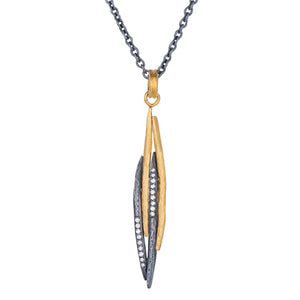 Lika Behar "Zebra" Drop Pendant Necklace Oxidized Silver & 24K Gold with Diamonds ZE-N-104-GOXD