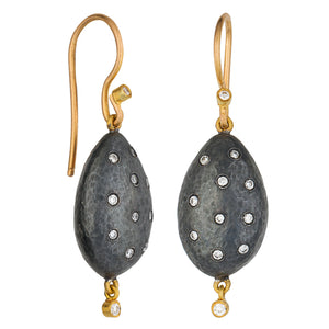Lika Behar "Amanda" Almond Drop Dangle Earrings Sterling & 24K Solid Gold with Diamonds AD-E-122-GOXD-9