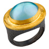 Lika Behar "Pompei" Blue Topaz Mother of Pearl Oval Doublet Ring 24K Gold & Oxidized Silver