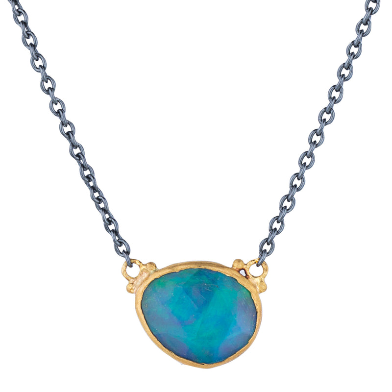 Lika Behar "Katya" Rose Cut White Opal Pendant Necklace 24K Gold & Oxidized Silver