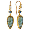 Lika Behar "Miro" Dangle Drop Earrings with Pear Labradorites & Rainbow Moonstones Silver & 24K Gold