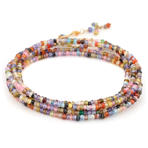 Anne Sportun Wrap Bead Bracelet/Necklace with Multi-Colored Cubic Zirconia