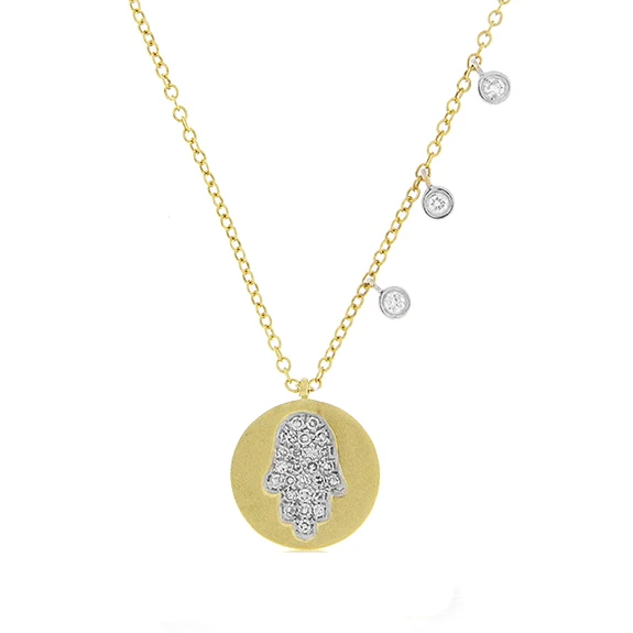 Meira T Hamsa Disc with Diamonds Necklace