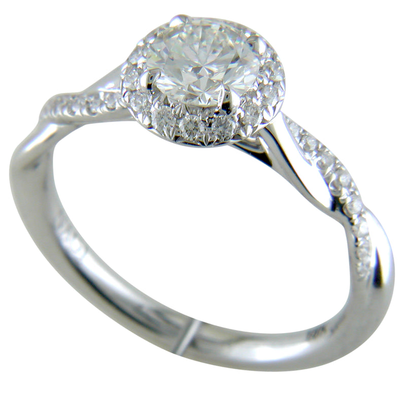 3/4 Carat Round Diamond 18K White Gold Engagement Ring with Halo and Twist Pave