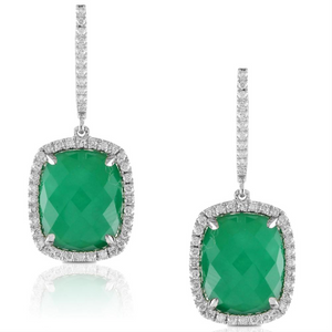 Doves "Emerald Dreams" Green Chalcedony & Diamond Dangle Earrings 18K White Gold