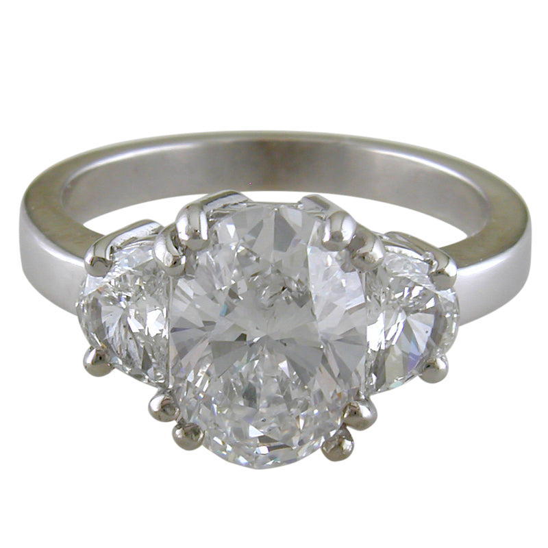 Oval Brilliant 2.82 Carat Diamond with Half Moon Side Diamonds Engagement Ring