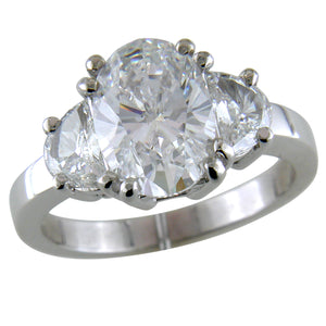 Oval Brilliant 2.82 Carat Diamond with Half Moon Side Diamonds Engagement Ring