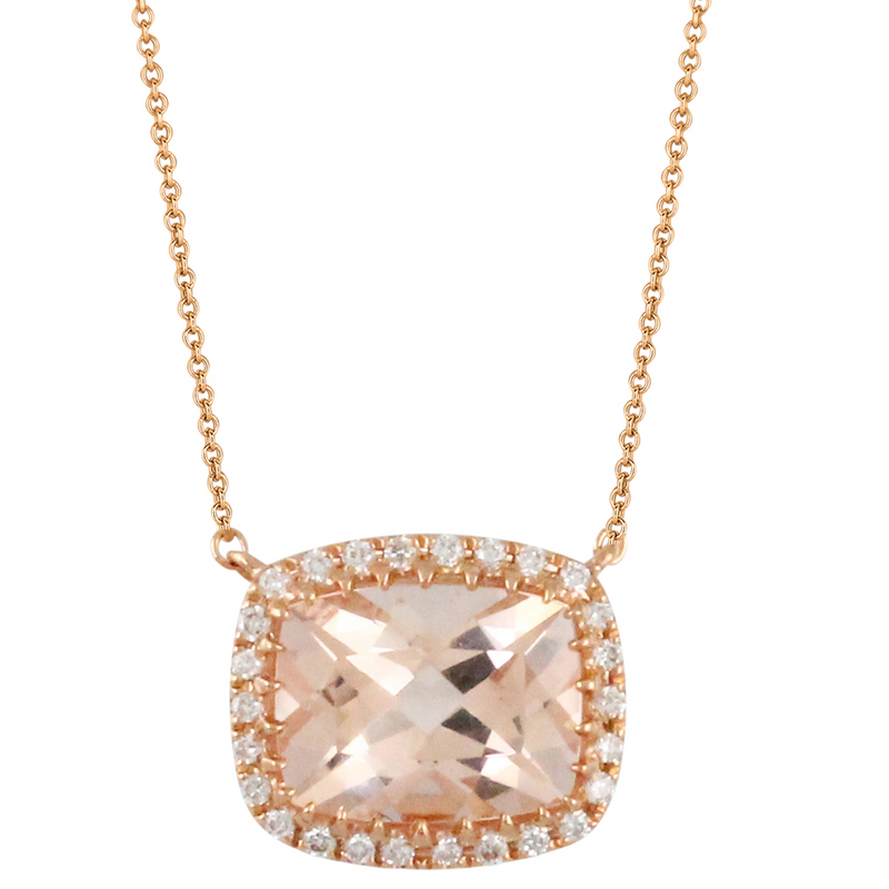 Doves 18K Rose Gold East/West Morganite Necklace with Diamond Halo N9060MG