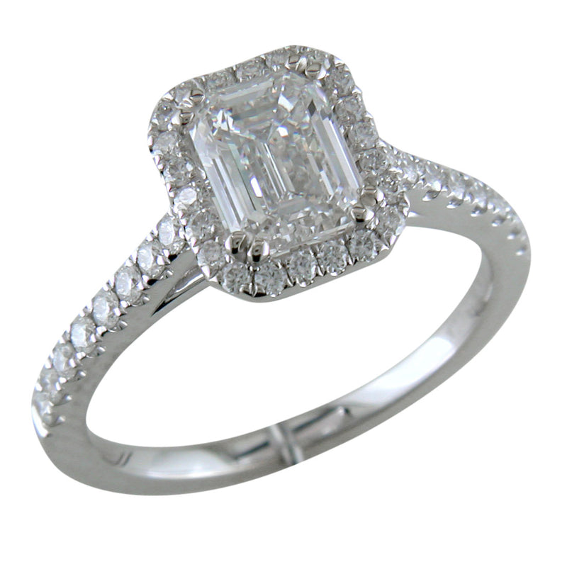 Emerald Cut Diamond Halo White Gold Engagement Ring