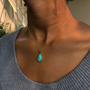Ethiopian Opal Pear Shpe Necklace Pendant 22K & 14K Gold