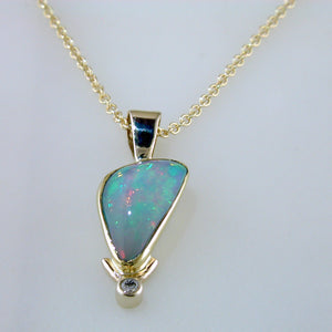 Ethiopian Freeform Opal & Diamond Necklace Pendant