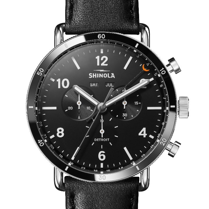 Shinola 45MM Canfield Sport Black Matte Dial Leather Watch S0120089889