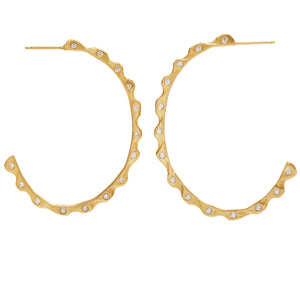 18K Yellow Gold Scalloped Diamond Hoop Earrings