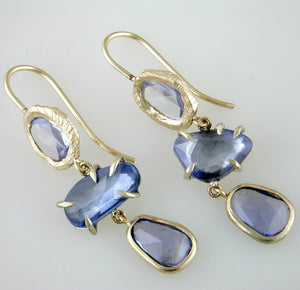 Triple Drop Freeform Sapphire Handmade Earrings