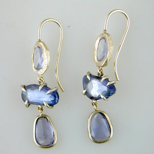 Triple Drop Freeform Sapphire Handmade Earrings