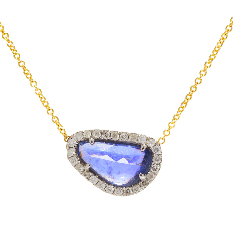 page sargisson Freeform Sapphire Diamond Halo Handmade Pendant Necklace