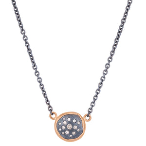 Lika Behar "Peach Glow" Cognac Diamond Necklace Pendant Oxidized Silver & 18K Rose Gold