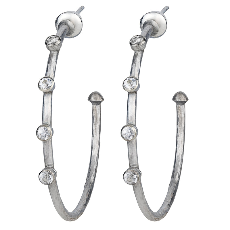 Lika Behar Silver 40mm Hoop Earrings with White Sapphires