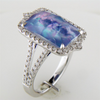 Doves Ivory Sky Blue Lapis, Mother of Pearl, & Topaz Diamond Halo Rectangular Ring