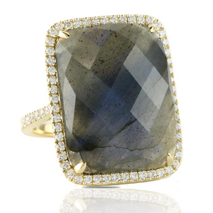 Doves Labradorite & Diamond Rectangle 18K Yellow Gold Ring