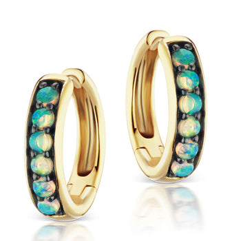 Jane Taylor Cirque Classic Hoop Earrings with Opal Cabochons in Yellow Gold