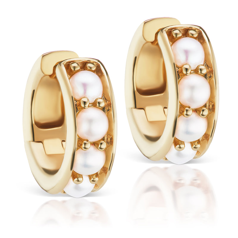 Jane Taylor Cirque Chubby Hoop Earrings in Yellow Gold with Pearls