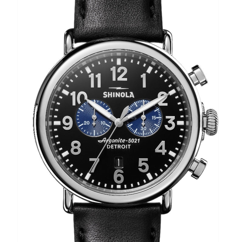 Shinola 47MM Black & Blue Runwell Chronograph Watch Strap S0120109242
