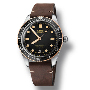 Oris Divers 65 Black Dial Bronze Bezel 40mm Brown Leather Watch