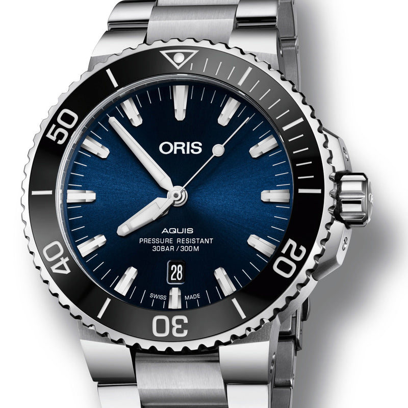Oris Aquis Date Blue Dial Steel Bracelet 43.5mm Watch connecticut