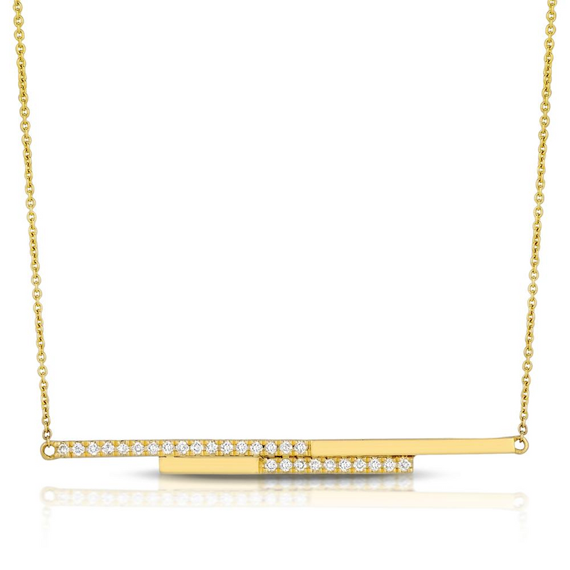 Doves Linear Horizontal Diamond Line Pendant Necklace in 18K Yellow Gold