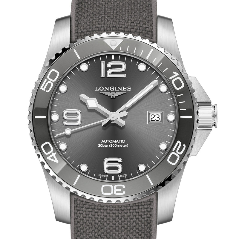 Longines Hydroconquest 41MM Automatic Ceramic Bezel Grey Steel Rubber Watch L37814769