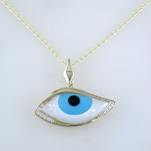Kabana Kalo Mati 14K Yellow Gold Blue Evil Eye Diamond Pendant with Turquoise Inlay GPCF485OXTMW