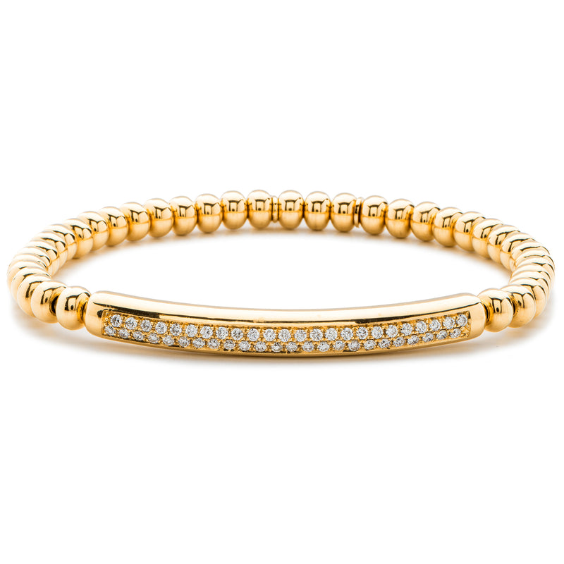 Hulchi Belluni Bracelet Pave Diamond ID Bar Yellow Gold Stretch Stackable