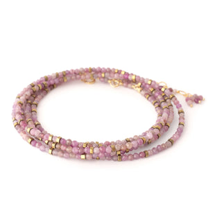 Anne Sportun Multi Pink Ruby Pyrite Beaded Confetti Wrap Bracelet & Necklace 34"