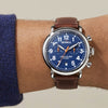 Shinola 41MM Runwell Chrono Royal Blue Dial Teak Leather Watch 110000117