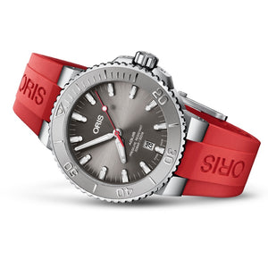 Oris 43.5MM Aquis Date Relief Grey Dial Red Rubber Watch 01 733 7730 4153-07 4 24 66EB