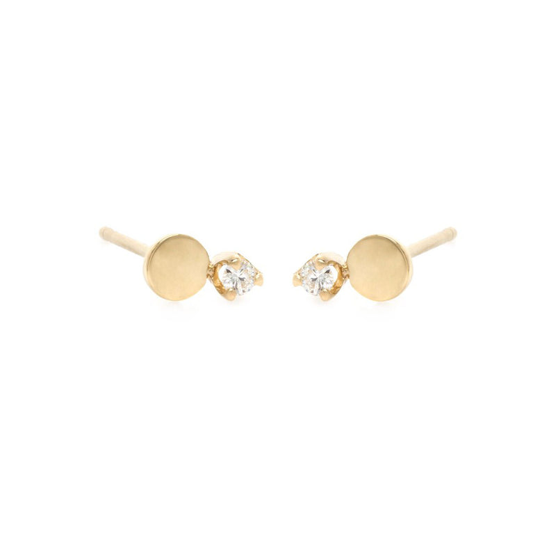 Zoë Chicco 14K Prong Diamond and Round Disc Studs
