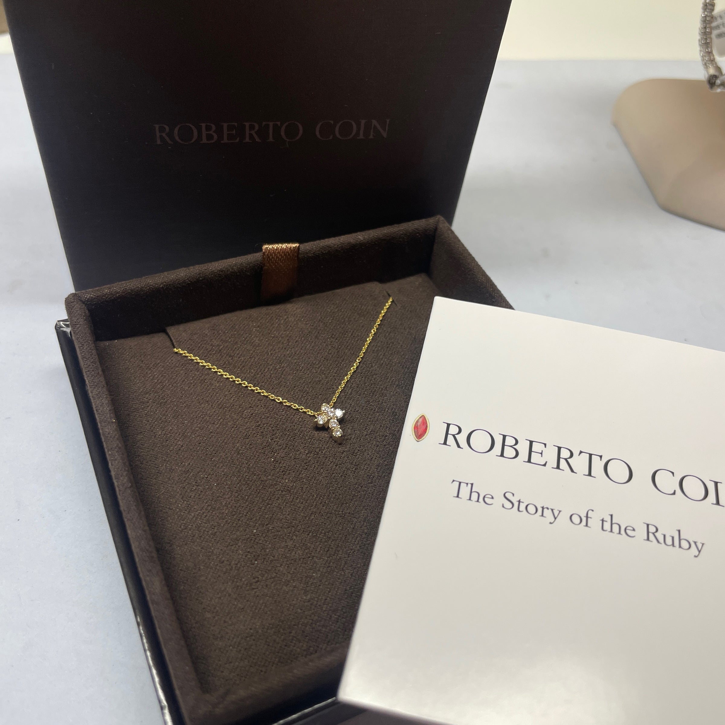 Roberto Coin Tiny Treasures 18K White Gold Diamond Cross Necklace (.32 cts)  - R & M Woodrow Jewelers