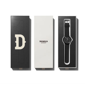 Shinola 43MM Model D Detrola All Black Quartz Watch Box S0120161970