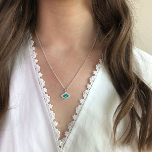 Lika Behar Evil Eye Necklace Turquoise Enamel Sterling Silver White Sapphires