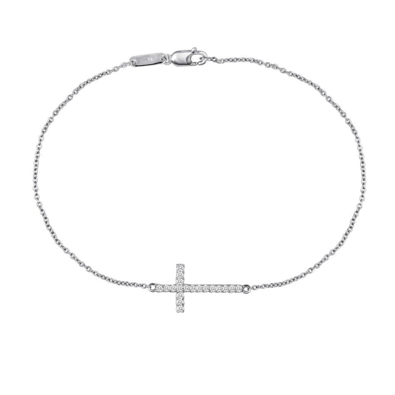 14k White Gold Cross Diamond Bracelet
