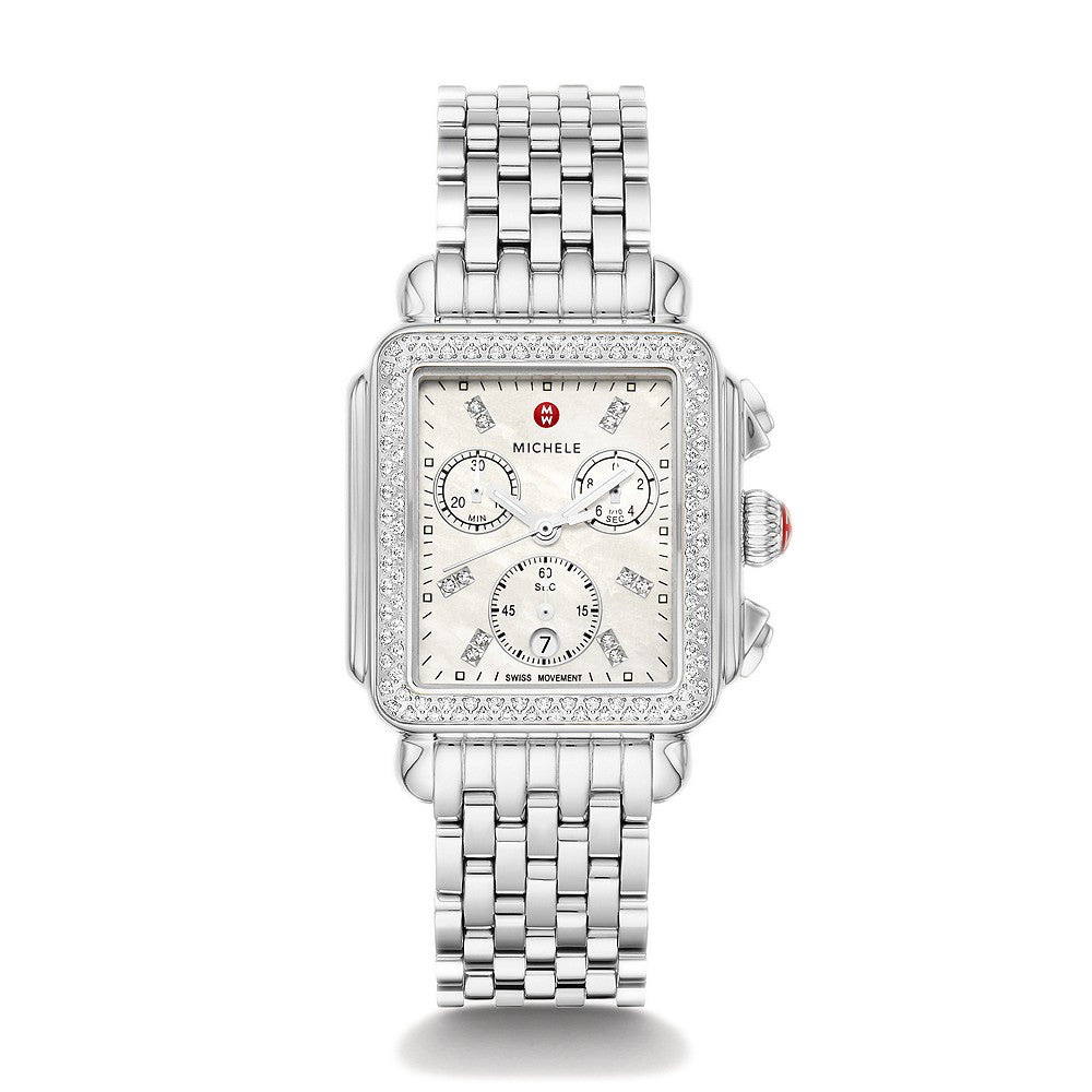 Michele Deco Chronograph Diamond Bezel Mother of Pearl Dial Watch