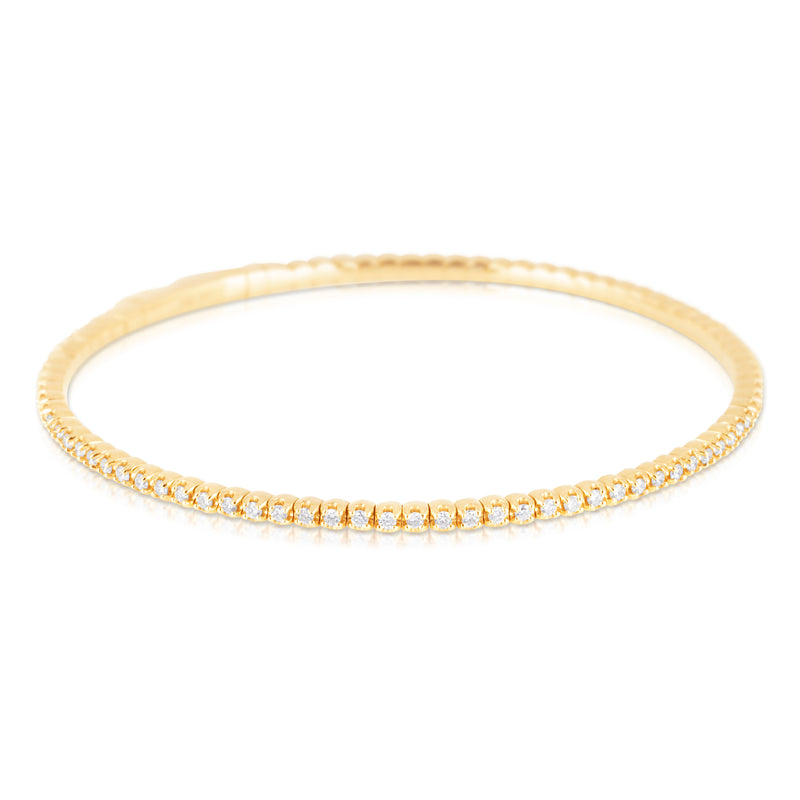 14k Yellow Gold Diamond Eternity Flexible Semi-Stiff Tennis Bracelet Bangle