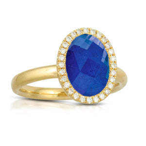 Doves Blue "Royal Lapis" & Diamond Oval Yellow Gold Ring