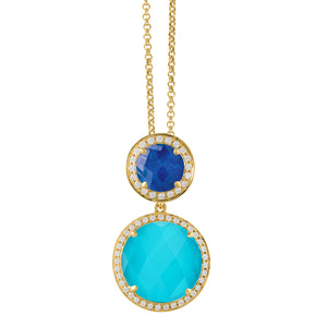 Doves "St. Barth's Blue" Turquoise, Quartz & Diamond Halo Pendant Necklace